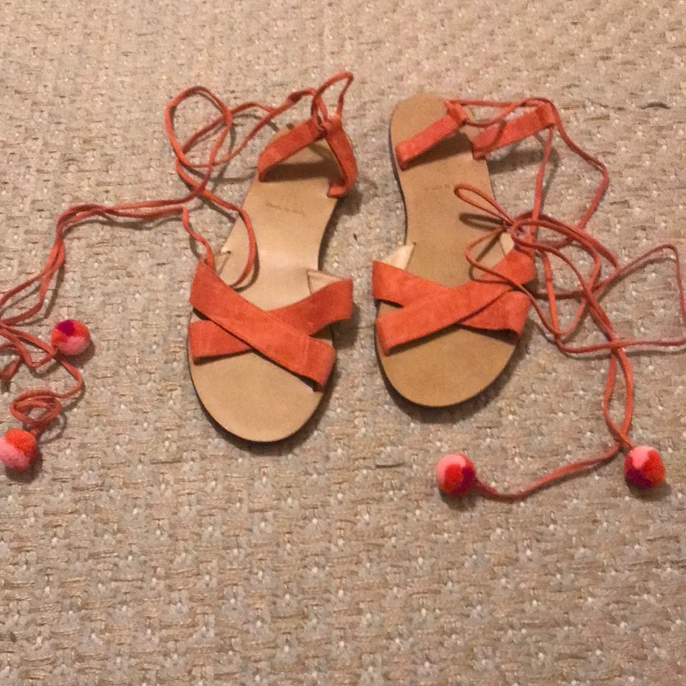 Jcrew Pom Pom Sandals with Ankle Wrap
